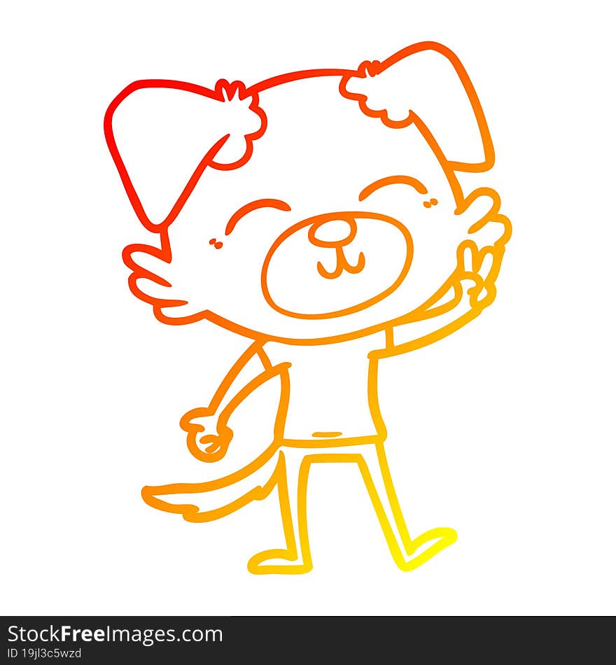 warm gradient line drawing of a cartoon dog