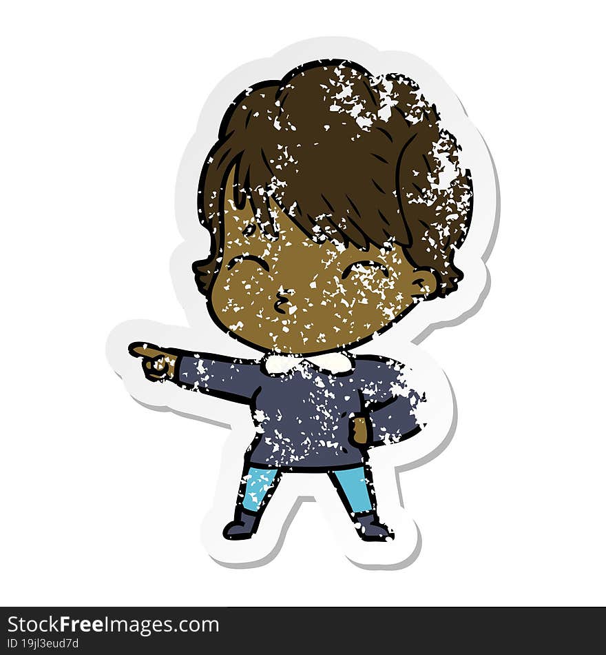 distressed sticker of a cartoon woman thinking