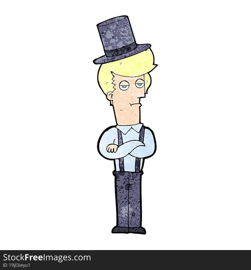 cartoon man wearing braces and top hat