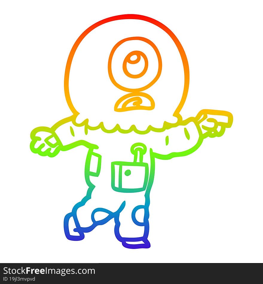 rainbow gradient line drawing cartoon cyclops alien spaceman pointing