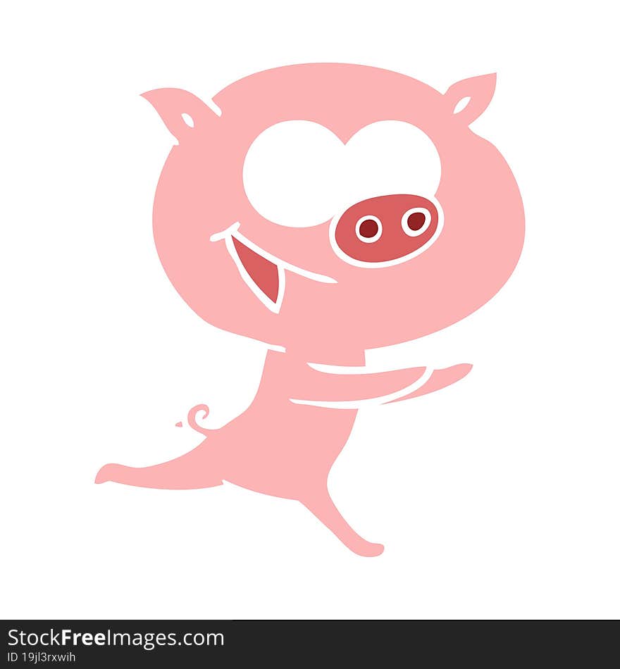 cheerful pig flat color style cartoon