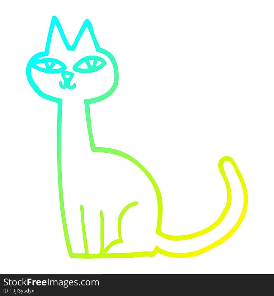 Cold Gradient Line Drawing Cartoon Cat