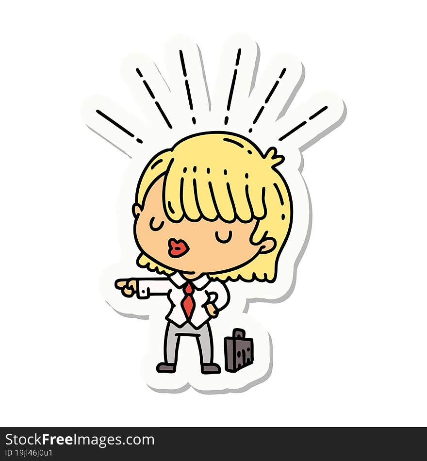 sticker of tattoo style businesswoman pointing