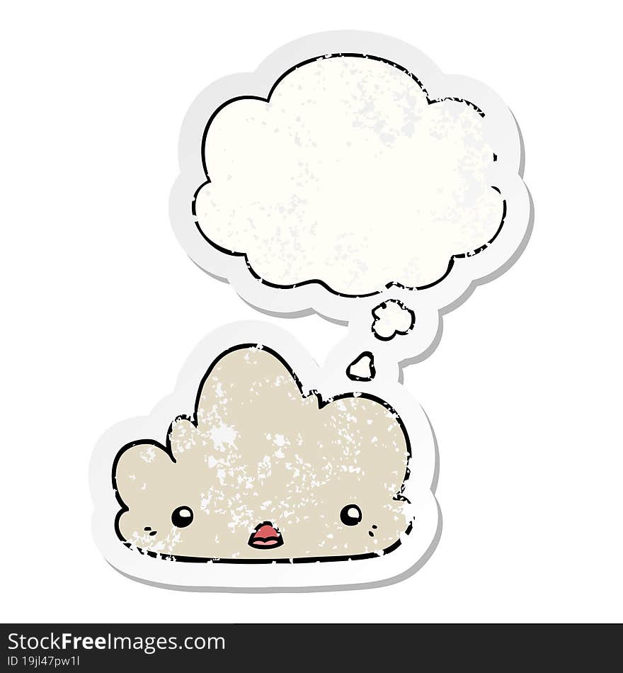 cute cartoon cloud and thought bubble as a distressed worn sticker