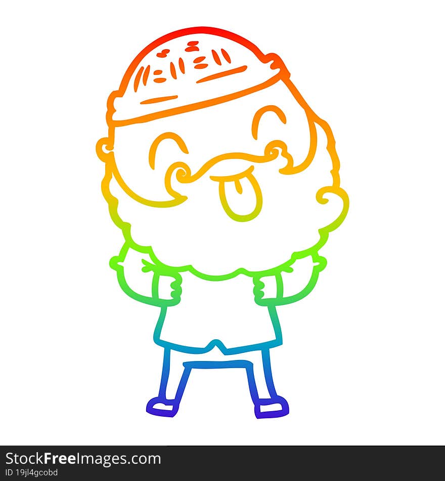 rainbow gradient line drawing man with beard sticking out tongue