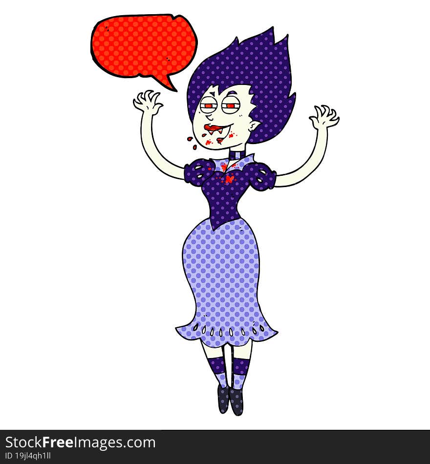 comic book speech bubble cartoon vampire girl with bloody mouth