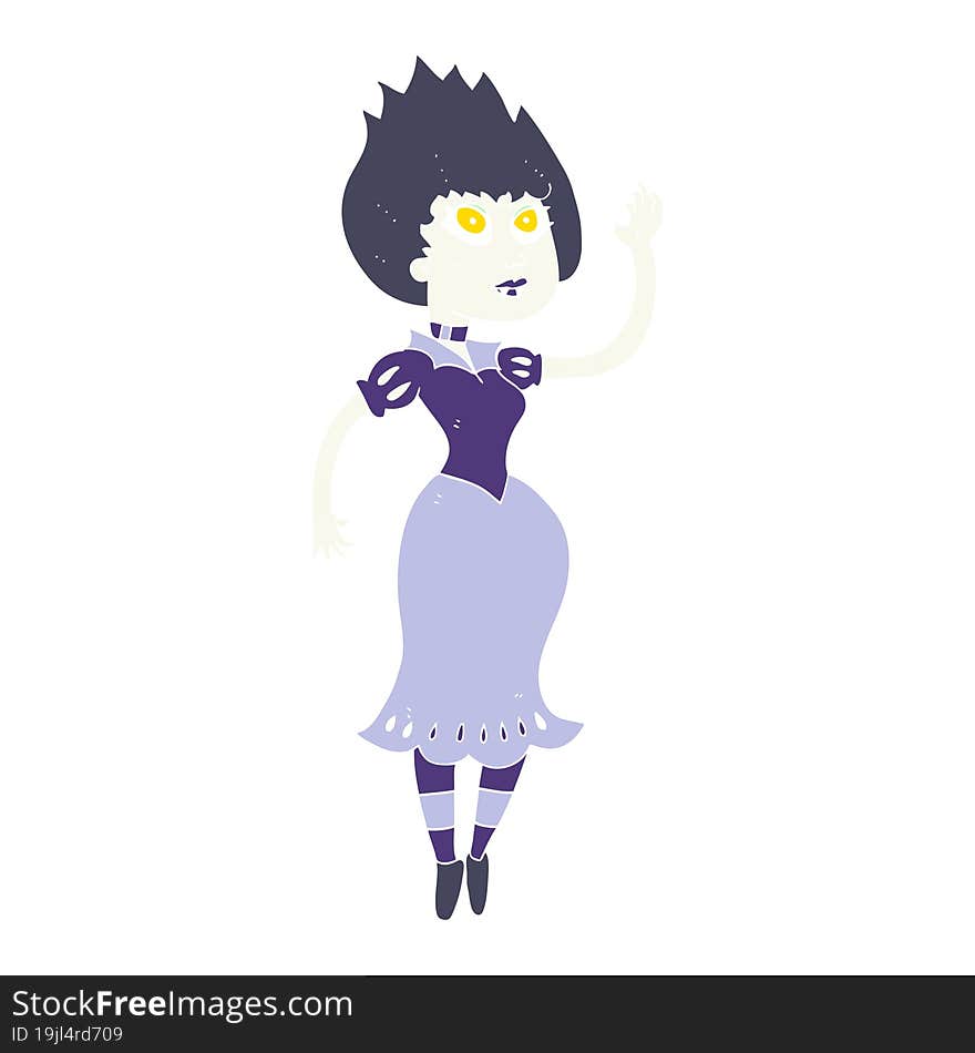 flat color illustration of a cartoon vampire girl waving