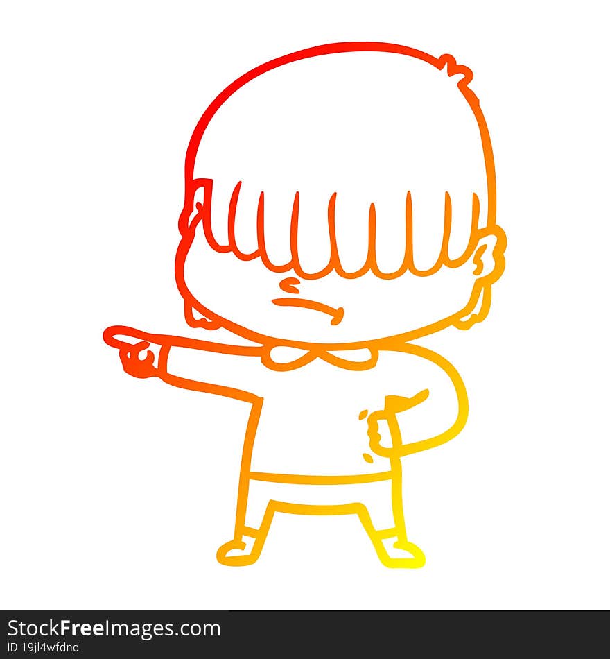 warm gradient line drawing cartoon boy with untidy hair