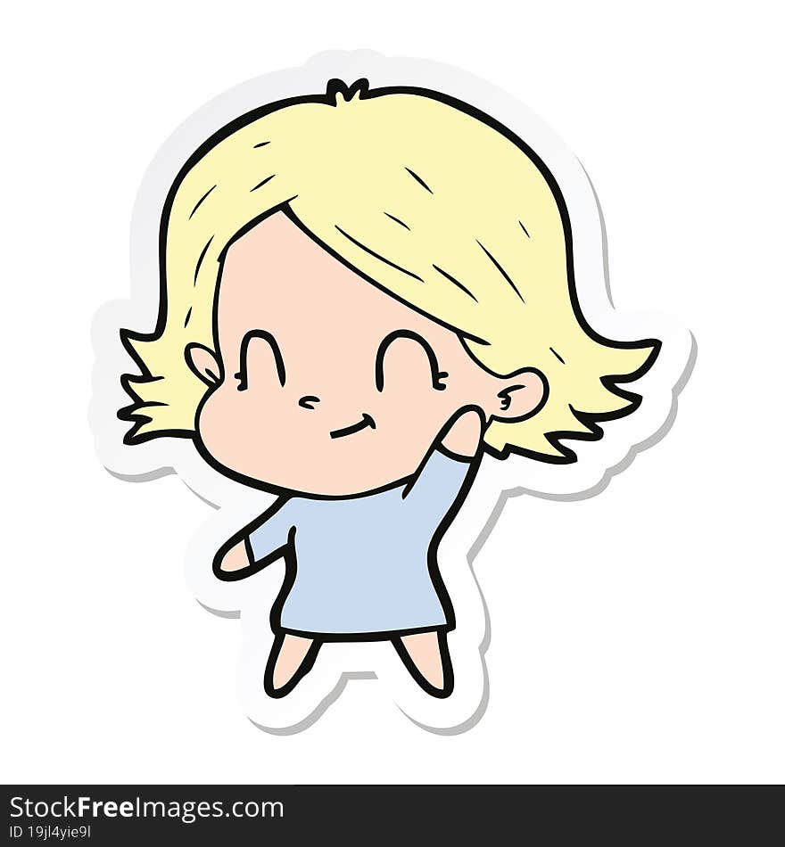 sticker of a cartoon friendly girl