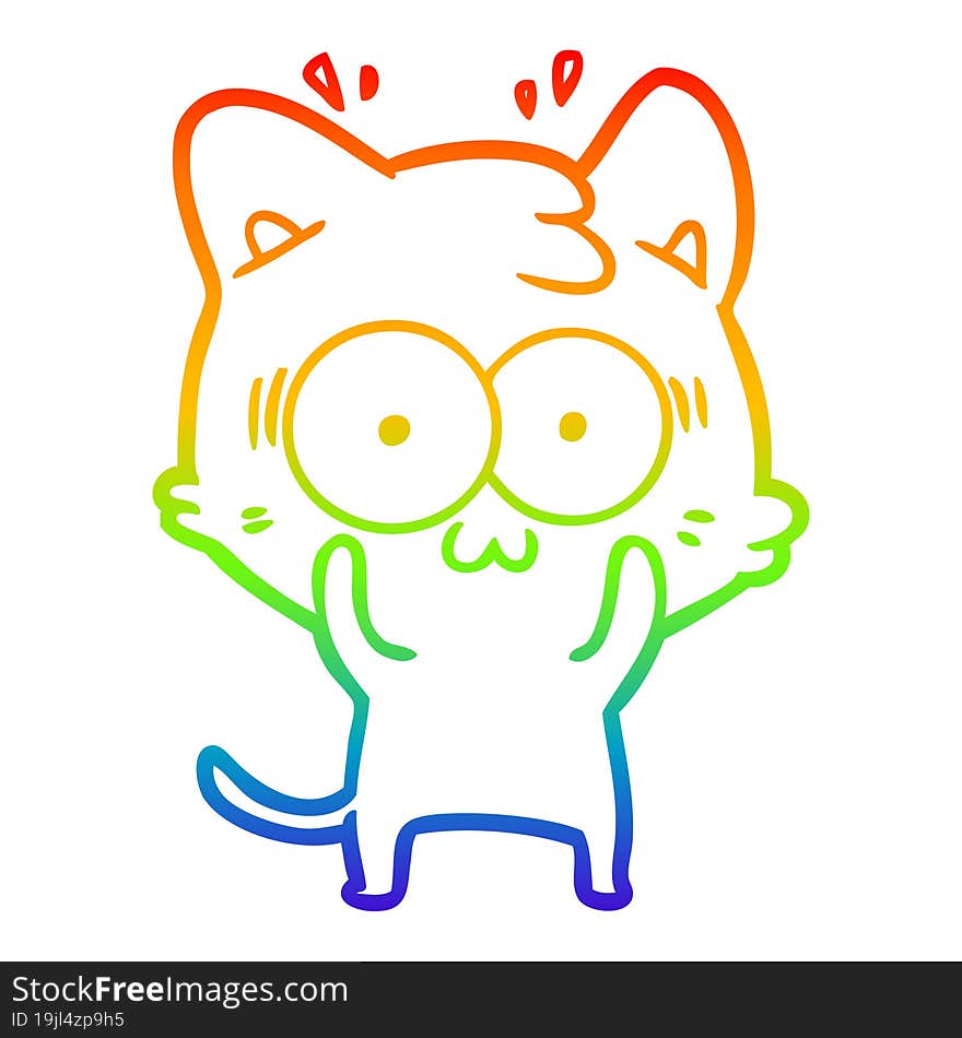 rainbow gradient line drawing of a cartoon surprised cat