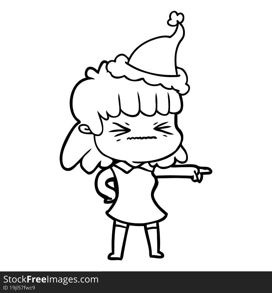 hand drawn line drawing of a woman wearing santa hat