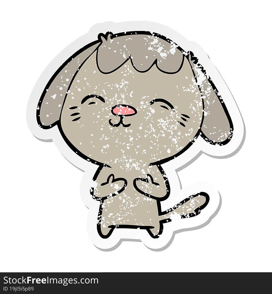 distressed sticker of a happy cartoon dog