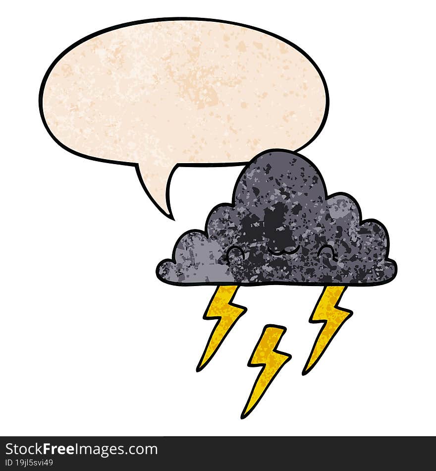 cartoon storm cloud and speech bubble in retro texture style