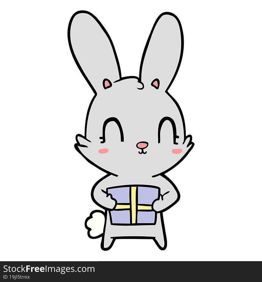 cute cartoon rabbit with present. cute cartoon rabbit with present