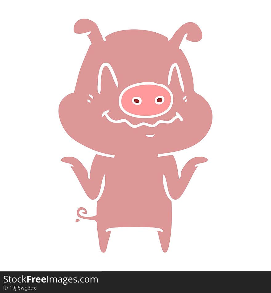 Nervous Flat Color Style Cartoon Pig