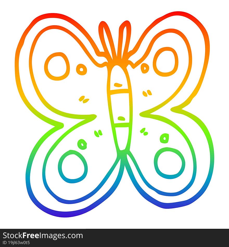 rainbow gradient line drawing cartoon huge butterfly