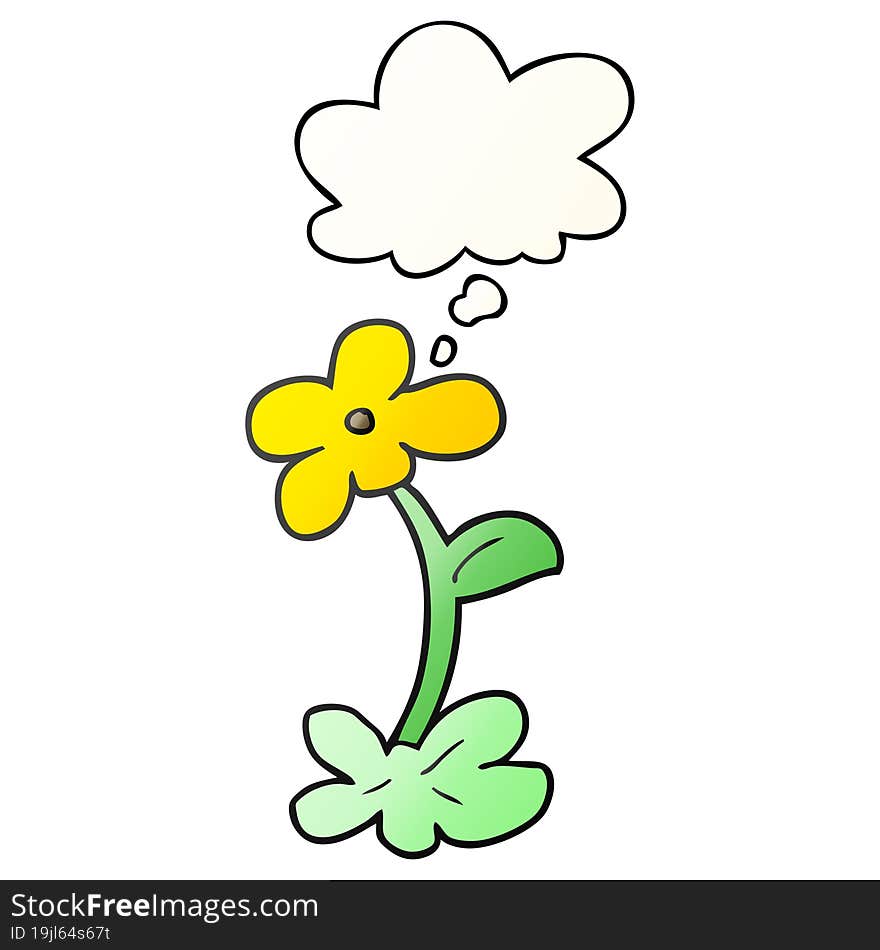 Cartoon Flower And Thought Bubble In Smooth Gradient Style