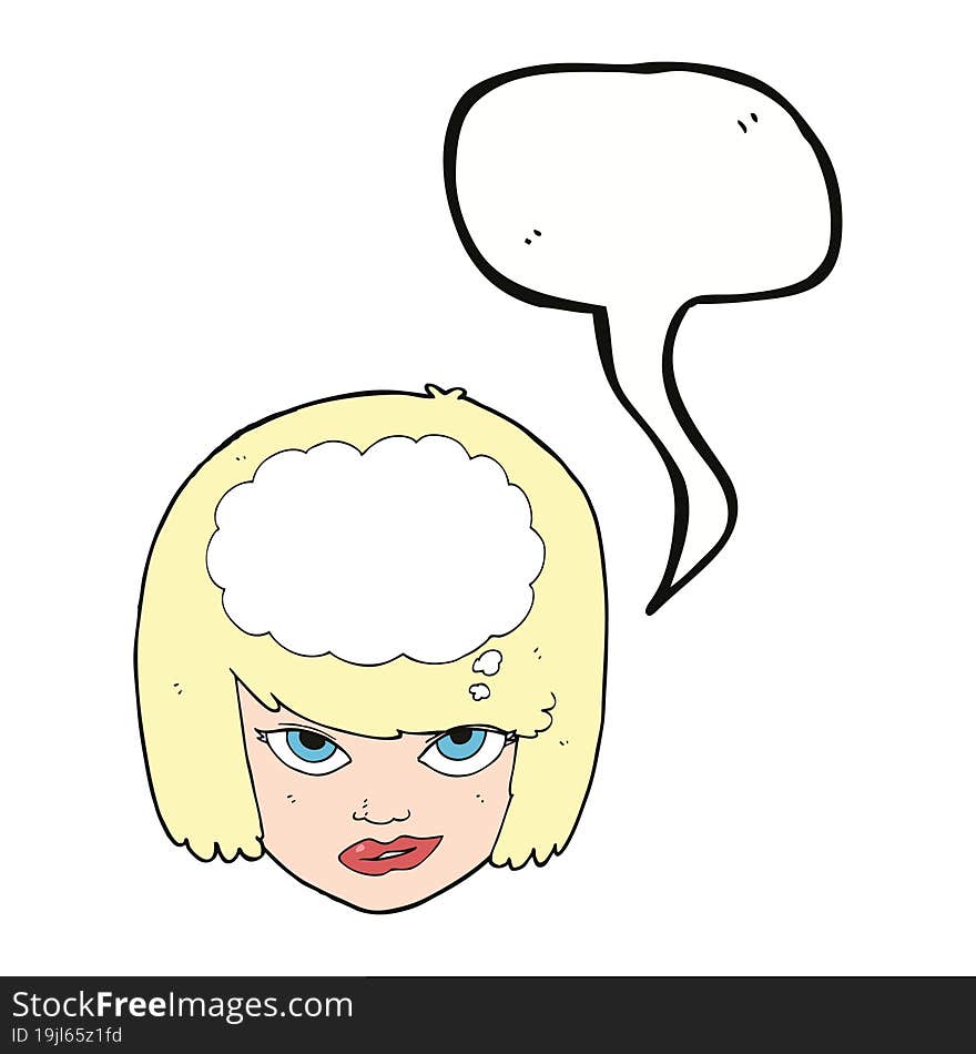 cartoon woman thinking with speech bubble