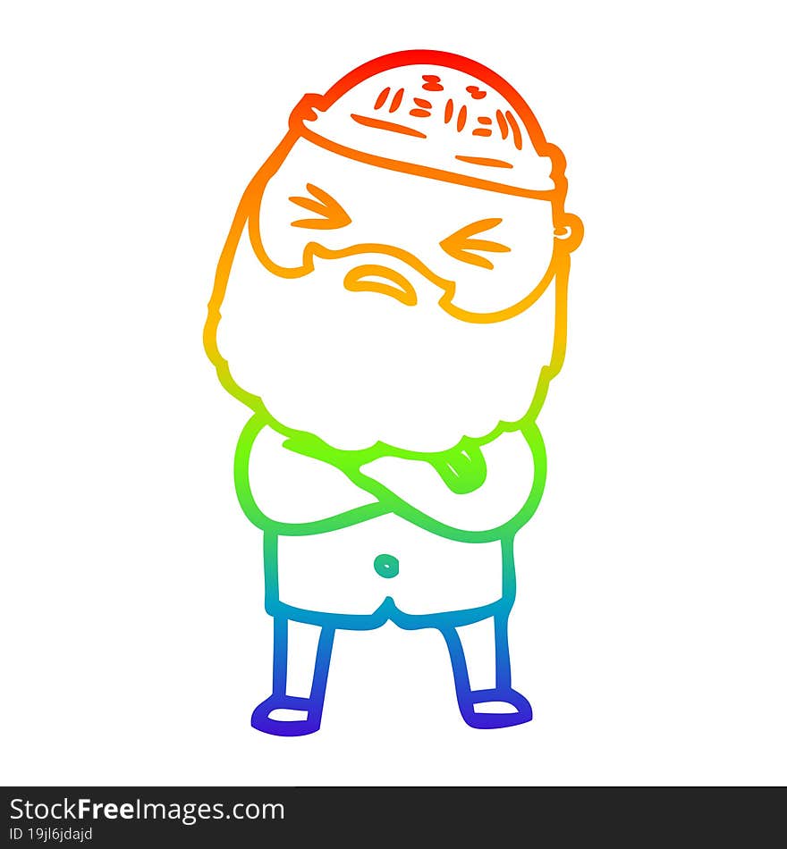 rainbow gradient line drawing cartoon man with beard