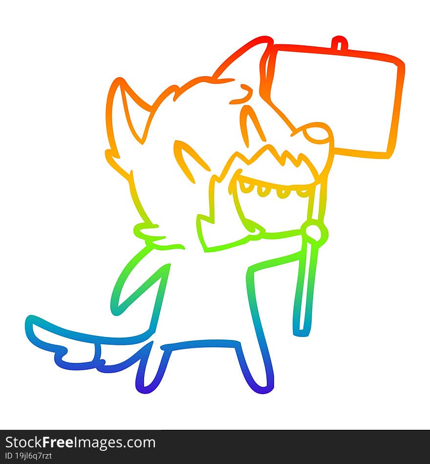 rainbow gradient line drawing of a laughing fox cartoon