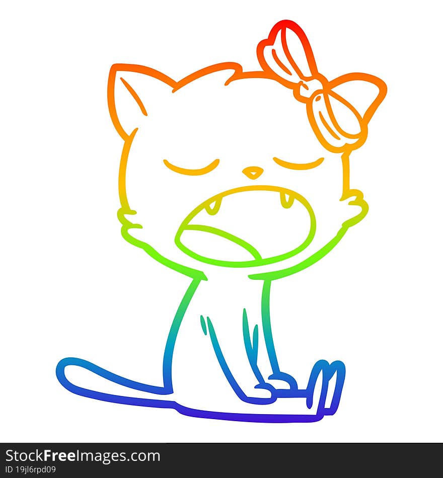 rainbow gradient line drawing cartoon yawning cat