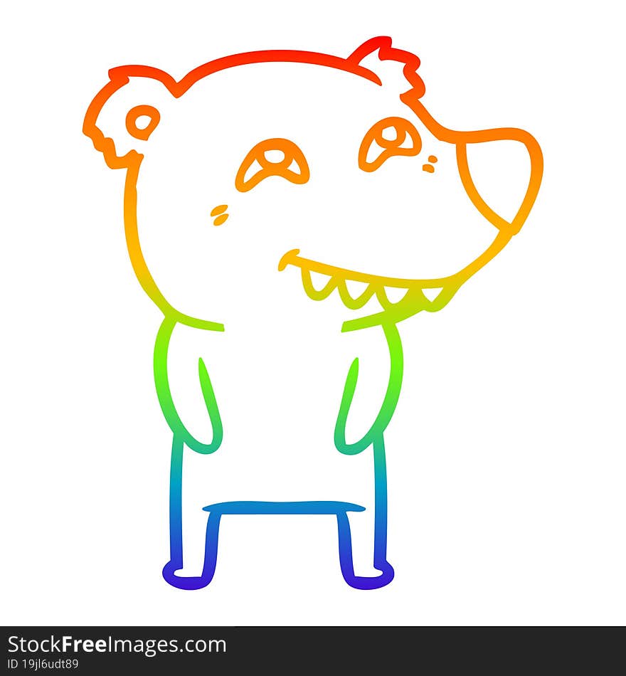 rainbow gradient line drawing cartoon polar bear showing teeth