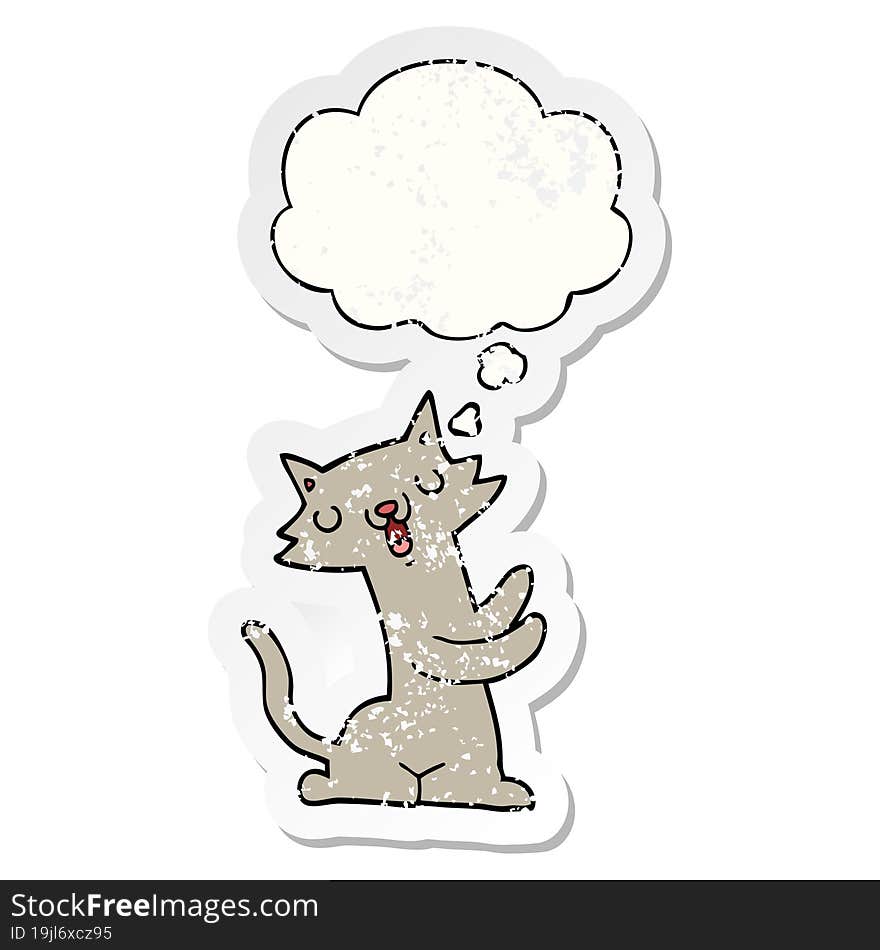 cartoon cat with thought bubble as a distressed worn sticker