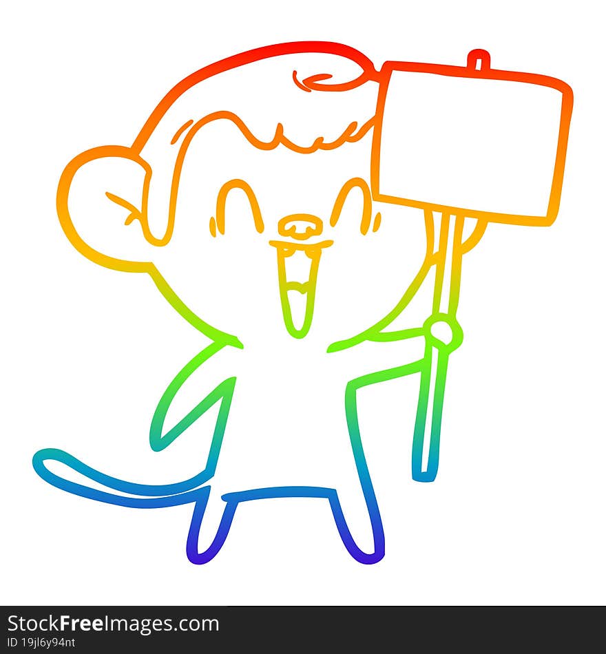 rainbow gradient line drawing of a cartoon laughing monkey