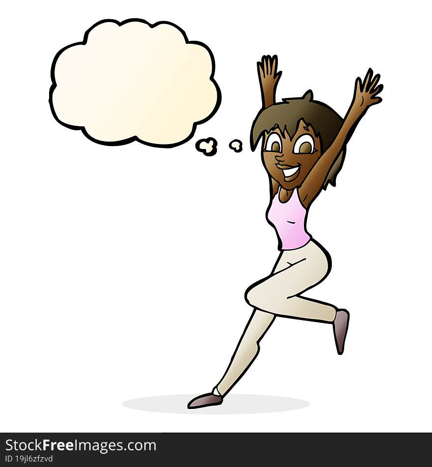 cartoon excited woman with thought bubble