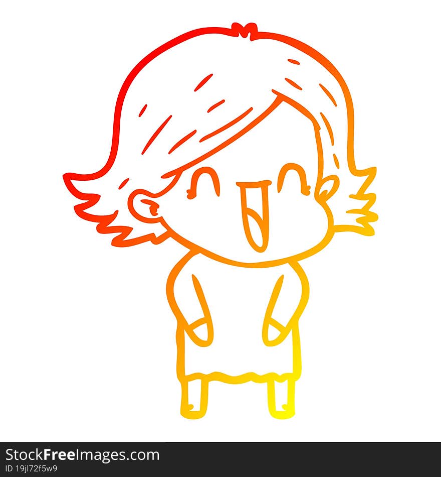 Warm Gradient Line Drawing Cartoon Laughing Woman