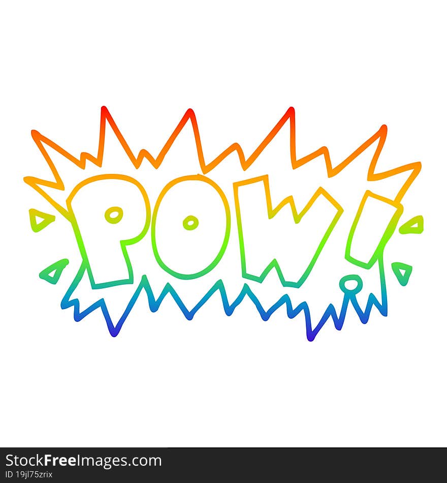 rainbow gradient line drawing of a cartoon word pow