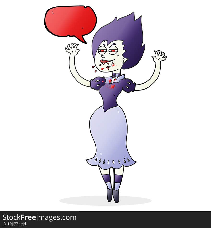 Speech Bubble Cartoon Vampire Girl With Bloody Mouth