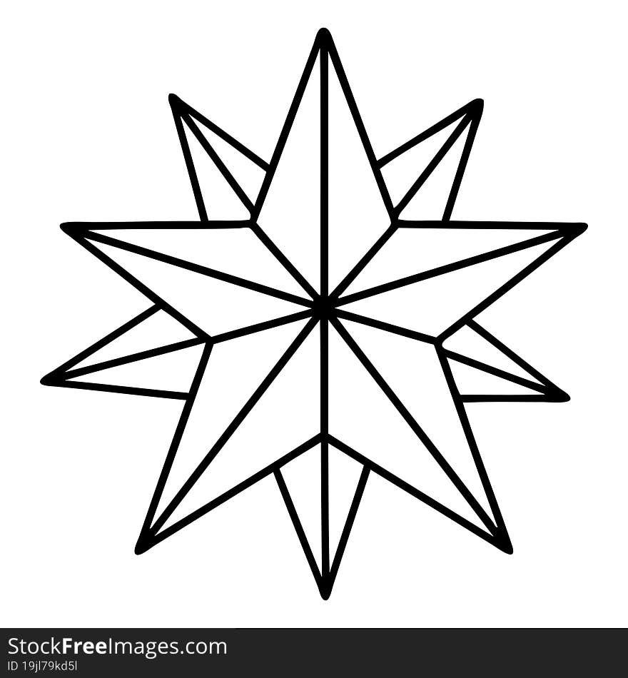 tattoo in black line style of a star. tattoo in black line style of a star