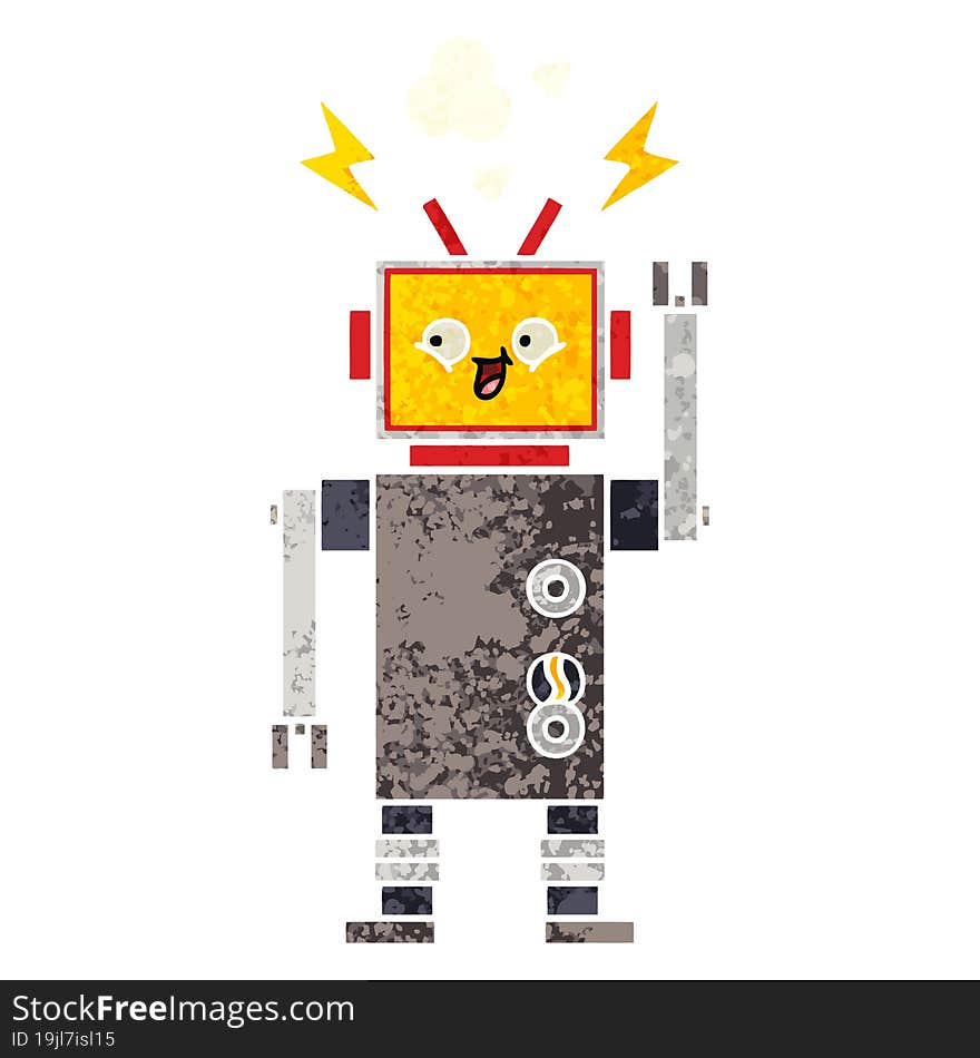 retro illustration style cartoon dancing robot