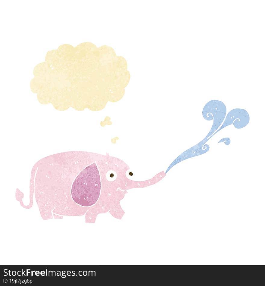 cartoon funny little elephant squirting water with thought bubble