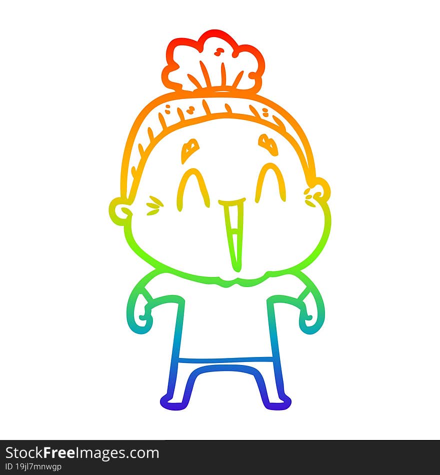 rainbow gradient line drawing of a cartoon happy old lady