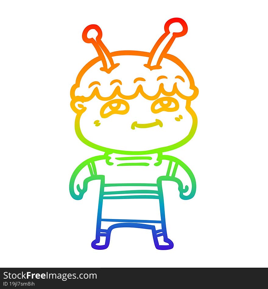 rainbow gradient line drawing friendly cartoon spaceman