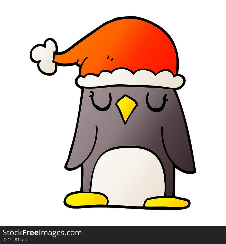 cartoon doodle penguin wearing christmas hat