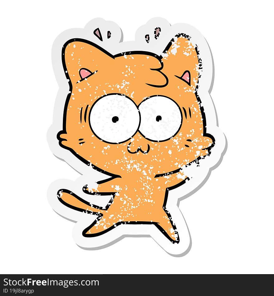 Distressed Sticker Of A Cartoon Surprised Cat