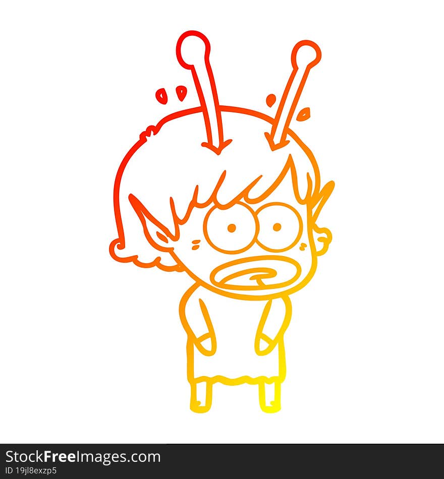 warm gradient line drawing cartoon shocked alien girl