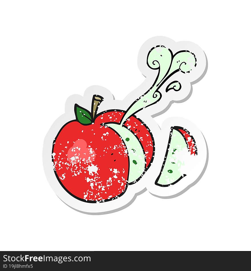 retro distressed sticker of a cartoon sliced apple