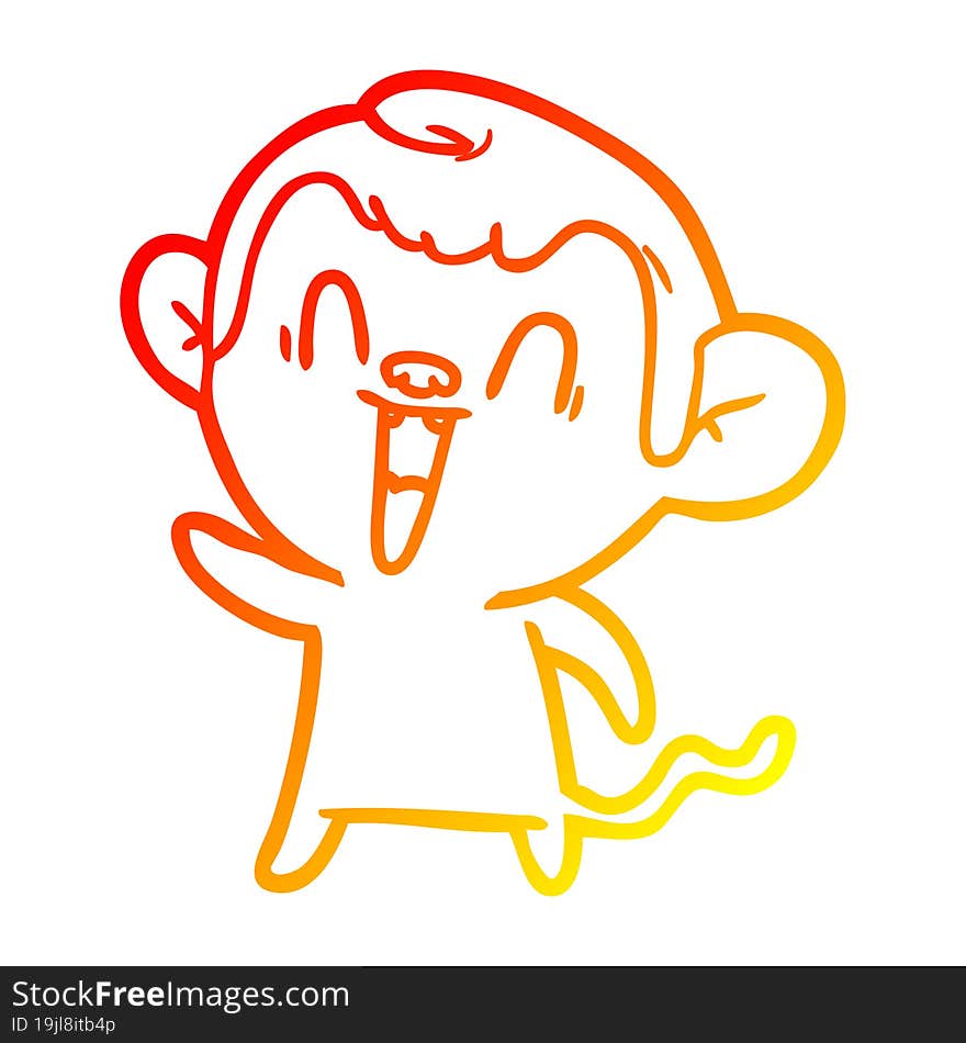 warm gradient line drawing of a cartoon laughing monkey