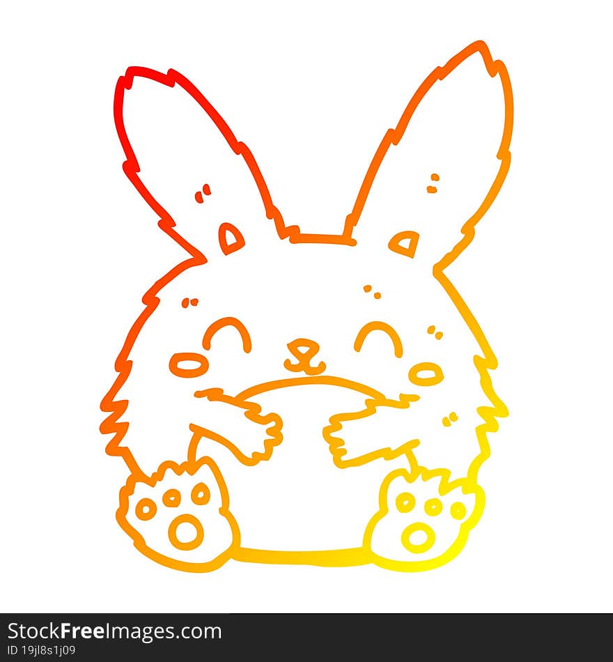 warm gradient line drawing of a cute cartoon rabbit