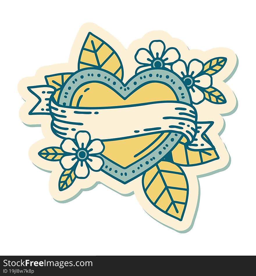 Tattoo Style Sticker Of A Heart And Banner