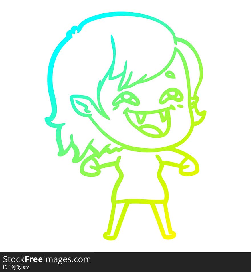 cold gradient line drawing of a cartoon laughing vampire girl