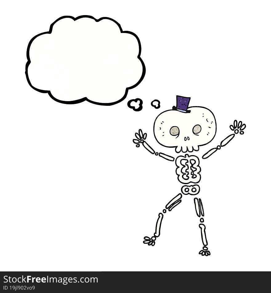 freehand drawn thought bubble textured cartoon dancing skeleton