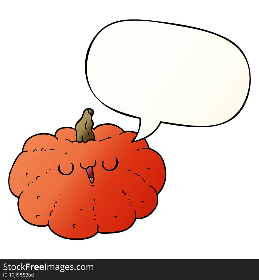 happy cartoon pumpkin and speech bubble in smooth gradient style