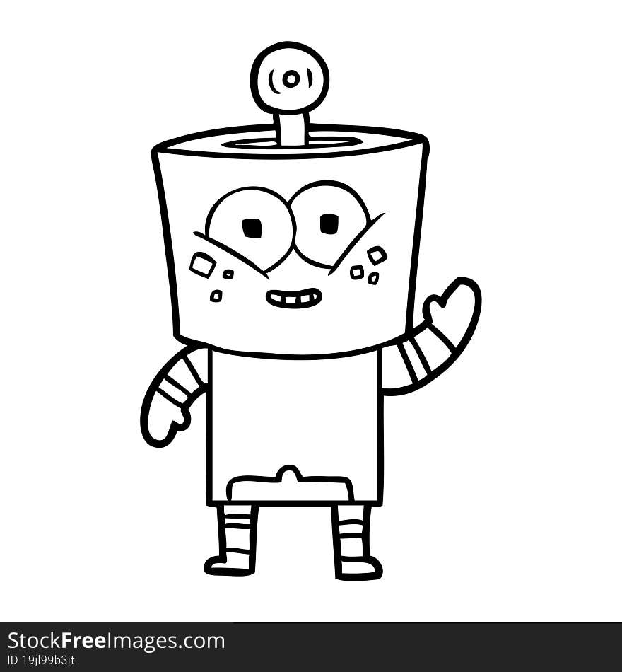 happy cartoon robot waving hello. happy cartoon robot waving hello