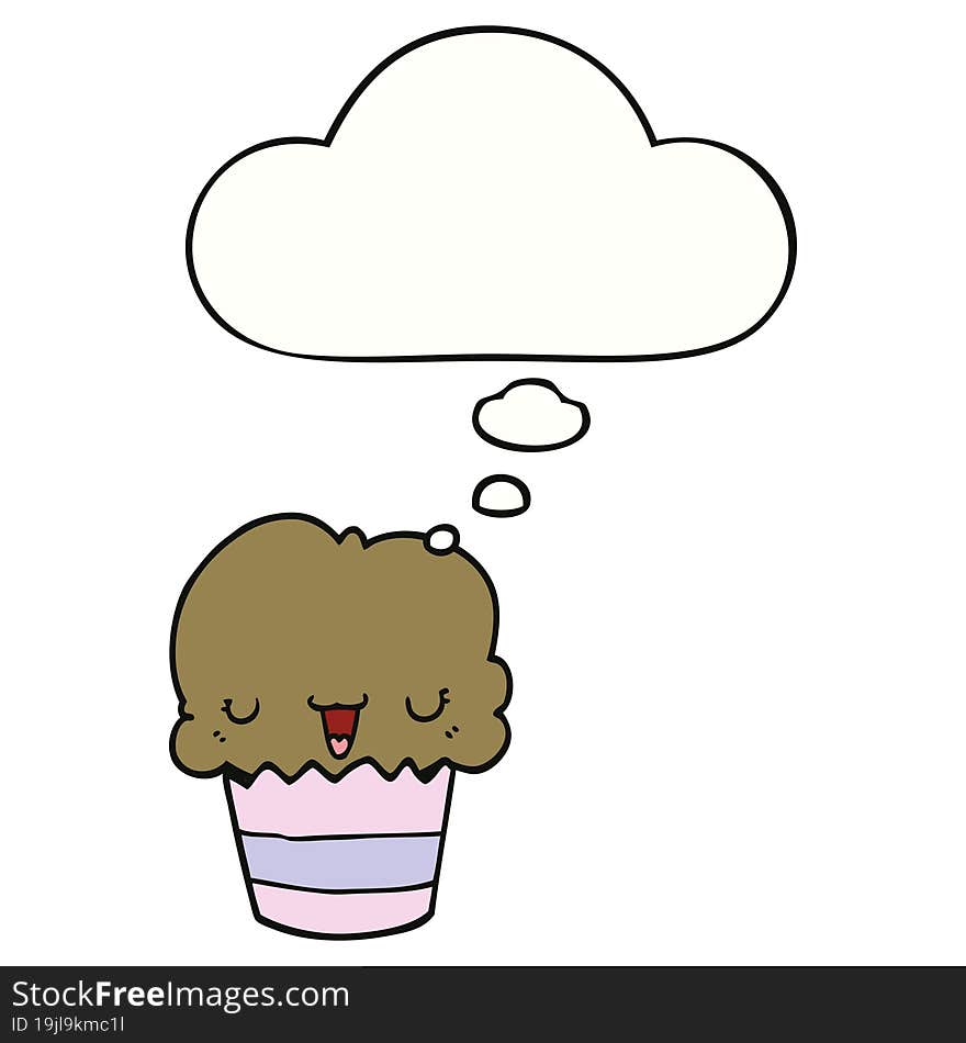 cartoon cupcake with face with thought bubble