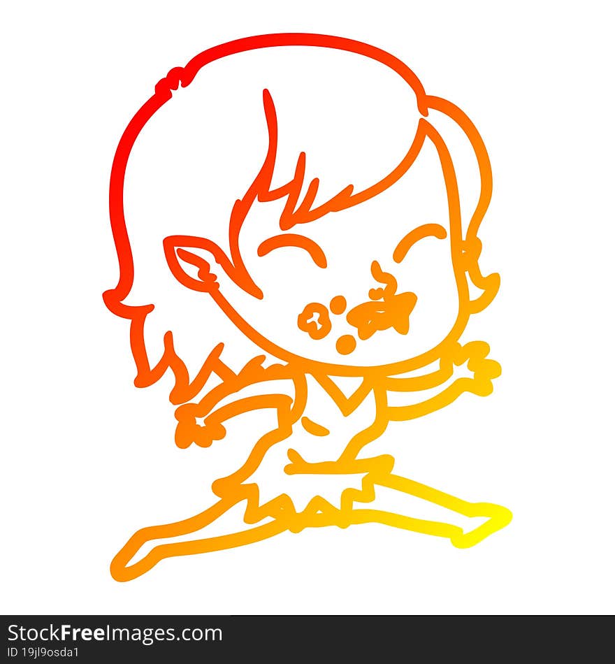 Warm Gradient Line Drawing Cartoon Vampire Girl With Blood On Cheek